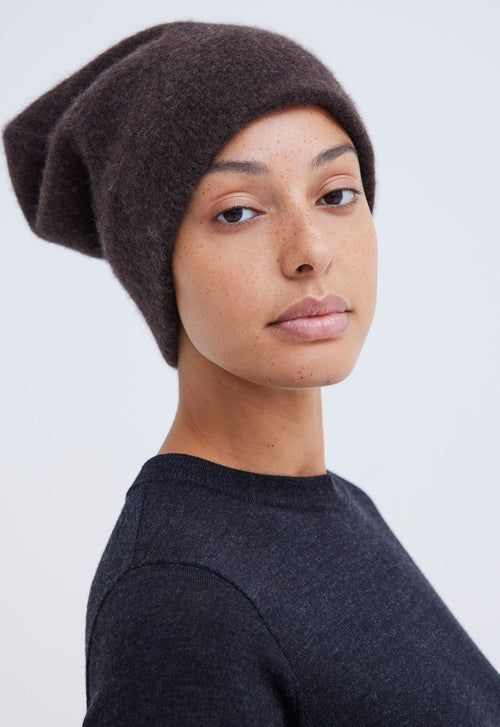 Jac+Jack Brushed Cashmere Beanie - Chocolate Brown 1